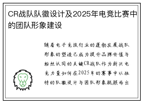 CR战队队徽设计及2025年电竞比赛中的团队形象建设