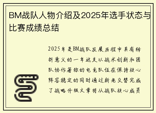 BM战队人物介绍及2025年选手状态与比赛成绩总结